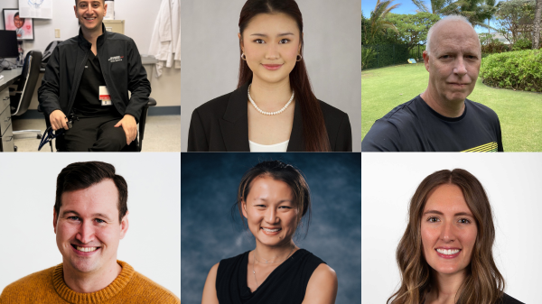 From top left to bottom right, this month's featured alumni are Nicholas Maalouf, Win ‘Victoria’ Aung, Shade Shutters, Owen McKenna, Katie Surrey, and Michelle Govani
